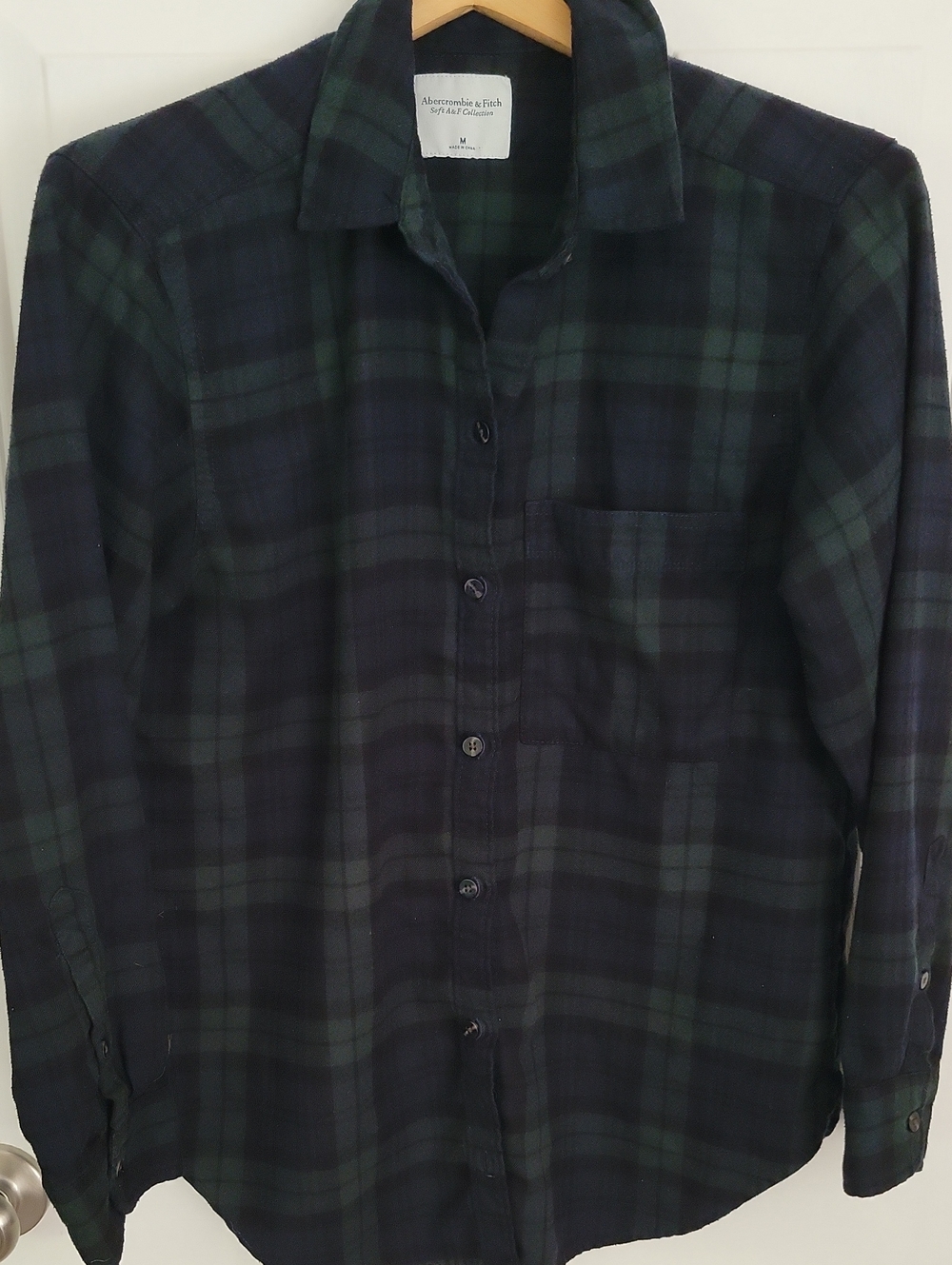 Abercrombie & Fitch Navy and Dark Green Plaid Button-Down Shirt